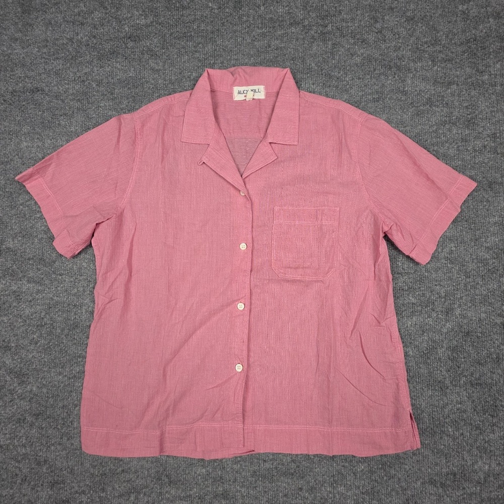 Alex Mill Shirt Women's Medium Pink Button Up Short Sleeve Cotton Wash & Go